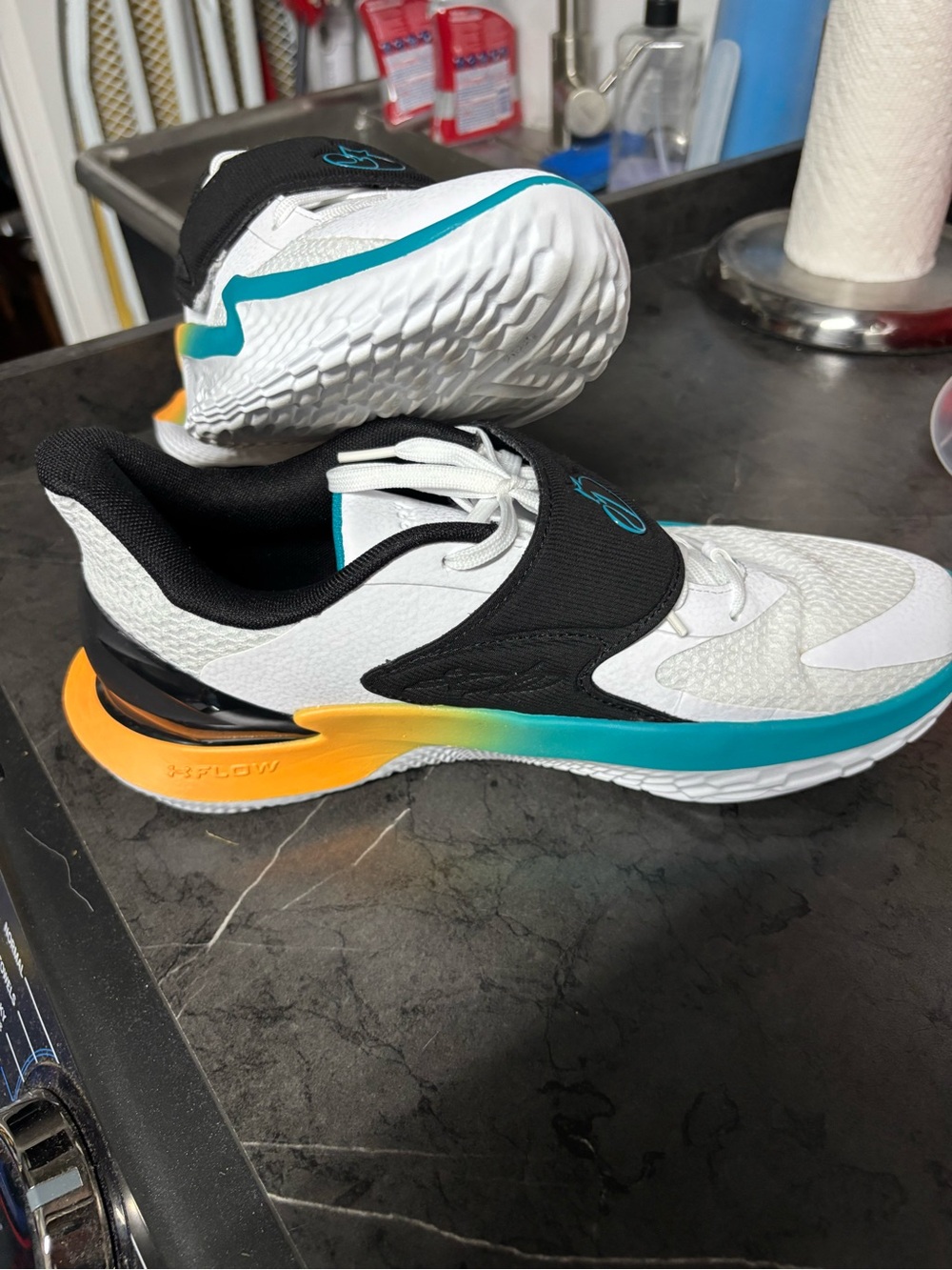 White Athletic Sneakers with Teal and Orange Accent - Curry Under Armour